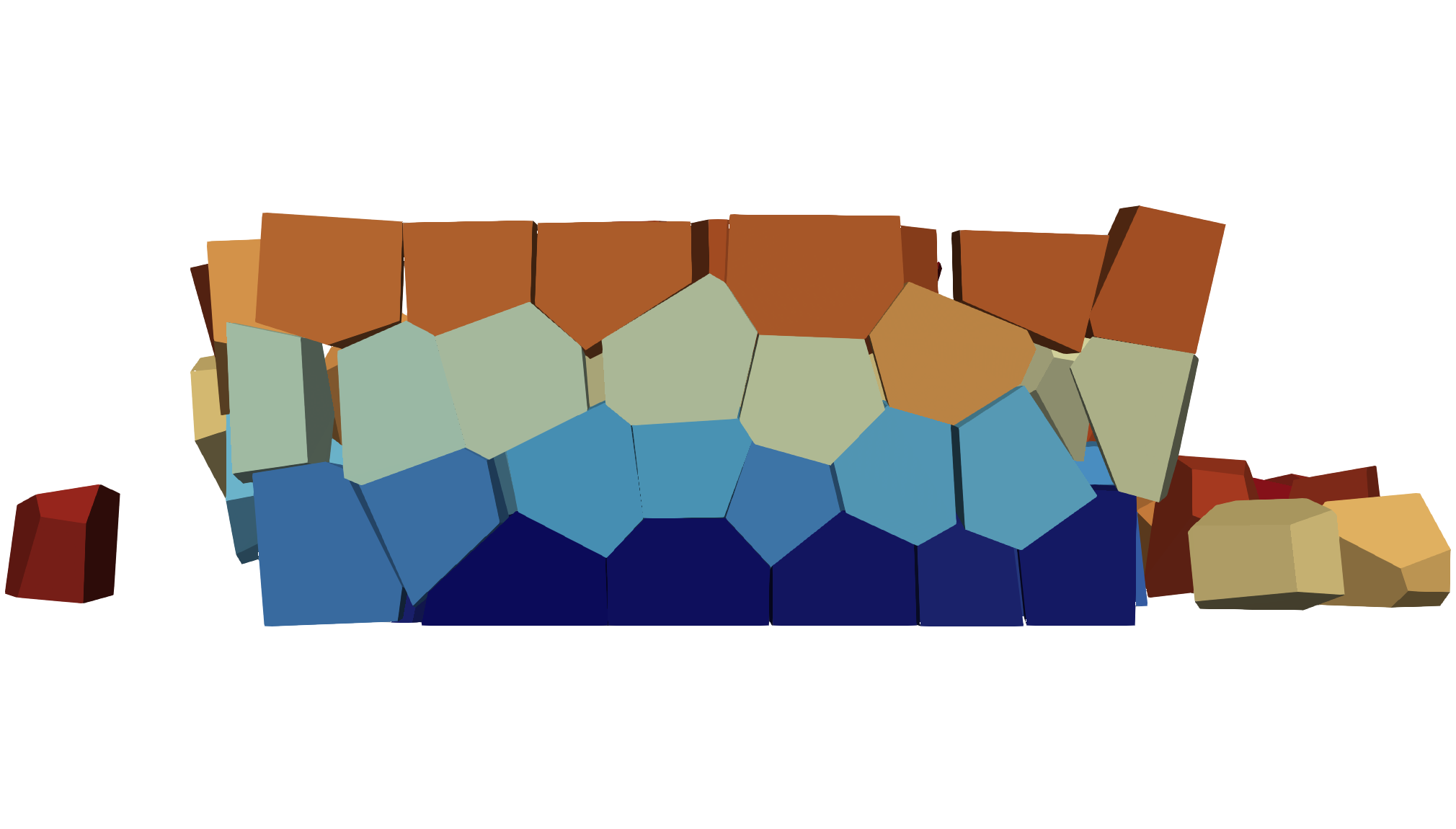 A second view of the deforming polyhedral-mesh simulation.